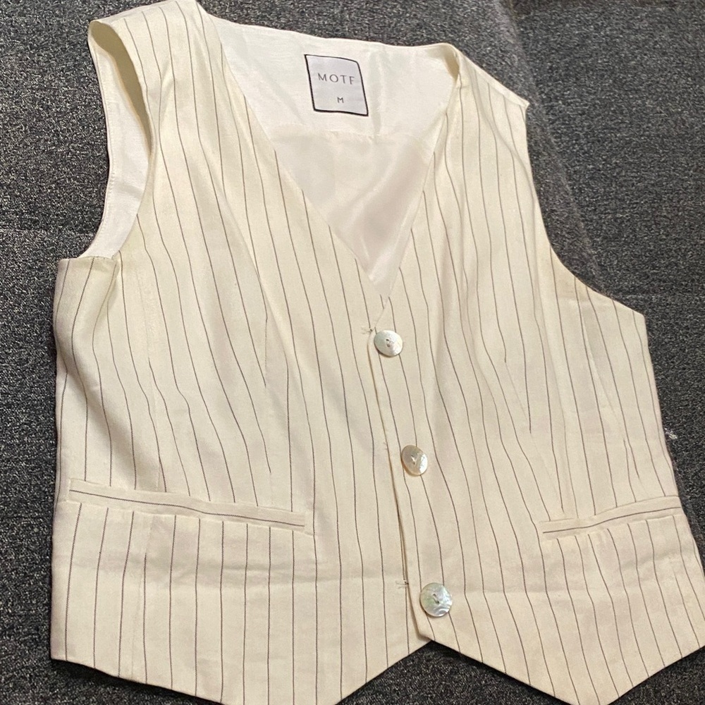 MOTF Black and White Striped Pantsuit linen size 6 US M - Picture 4 of 6